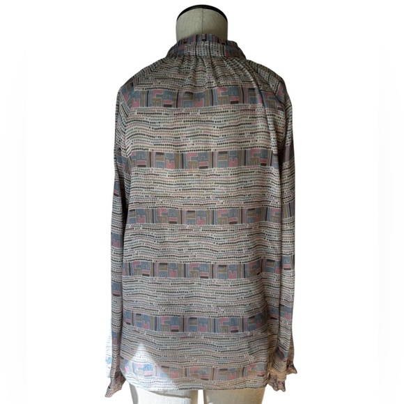 Calypso St Barth Boho Spotted Print Tie Neck Long Sleeve Peasant Blouse Sz S - Picture 2 of 11